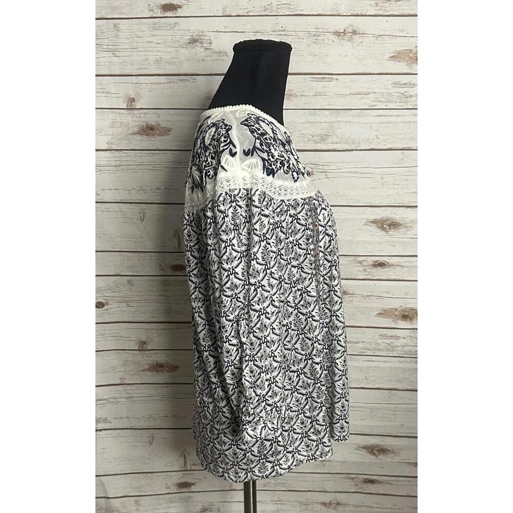 Sundance boho navy/white embroidered lace floral peasant blouse/top Size Small - Picture 4 of 6